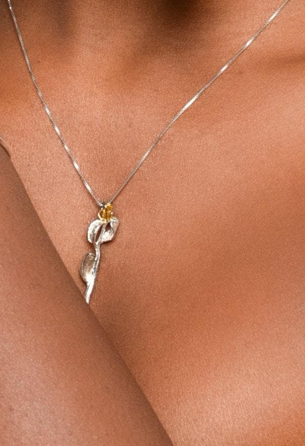 Olive Twig Necklace, Sterling Silver Gold-Plated Jewelry, Handmade Pendant for Women