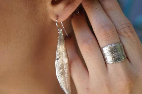 Silver Leaf Ring, Sterling Silver Jewelry, Olive Leaf Branch Ring, Gift for Her, Birthday Gift for Women, Handmade Jewelry, Boho Fashion