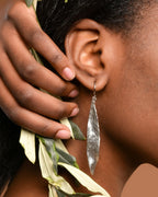 Nature-Inspired Olive Leaf Earrings, Long Dangle (Recycled Sterling)