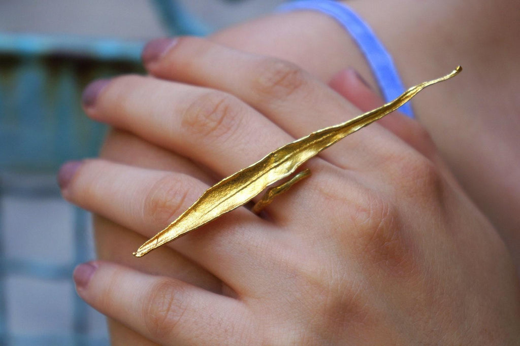 Olive Leaf Statement Ring - Huge, Adjustable Brass or Gold Plated