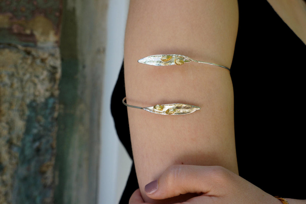 Olive Branch Arm Cuff - Handmade Sterling Silver with Gold Details