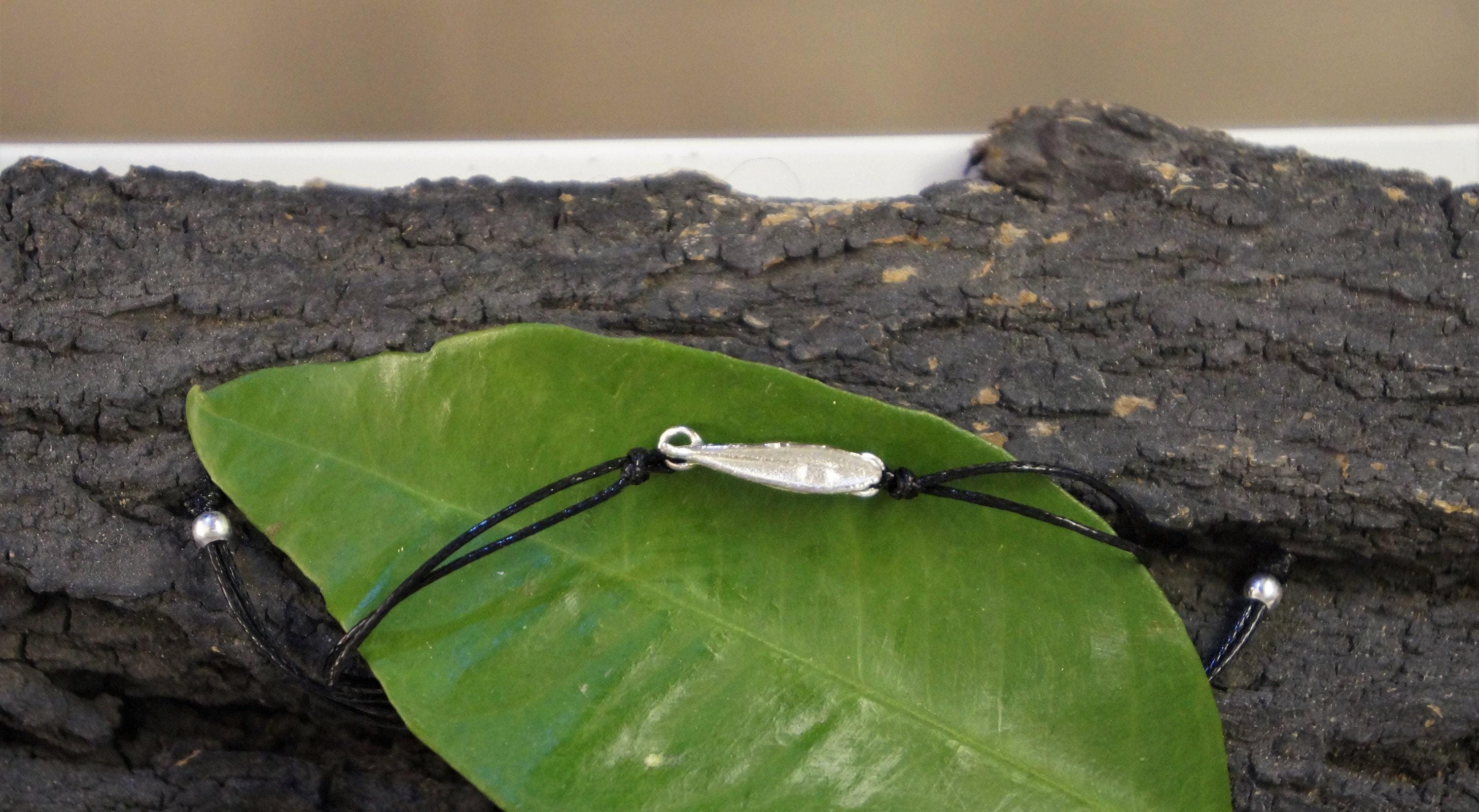 Olive Leaf Bracelet: Sterling Silver, Adjustable Rope Band