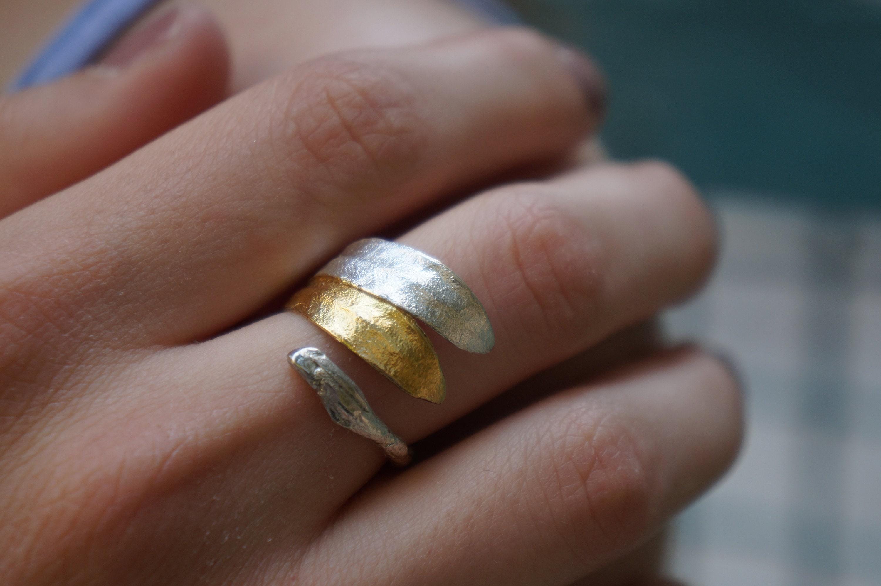 Gold-Silver Olive Leaf Ring, Gold-Plated Sterling Silver Jewelry, Gold Band, Gift for Her, Birthday Gift for Women, Handmade Jewelry