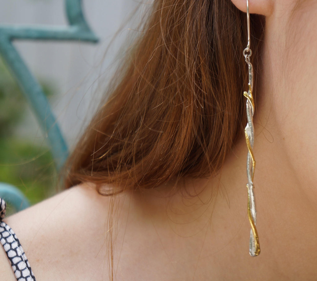 Dangle Earrings: Olive Tree Branch Design - Recycled Sterling Silver