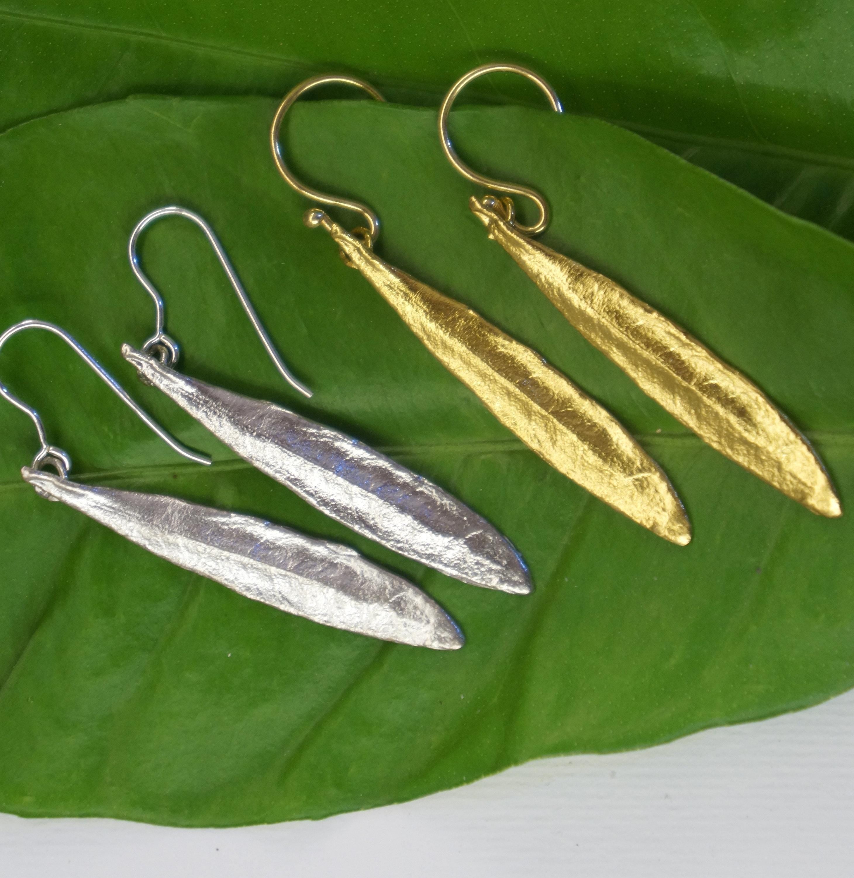 Olive Leaf Earrings: Handcrafted Recycled Brass Botanical Jewelry