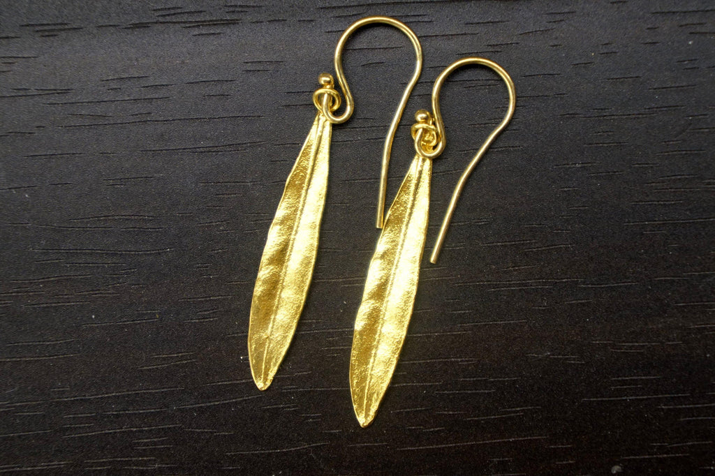 Olive Leaf Earrings: Handcrafted Recycled Brass Botanical Jewelry