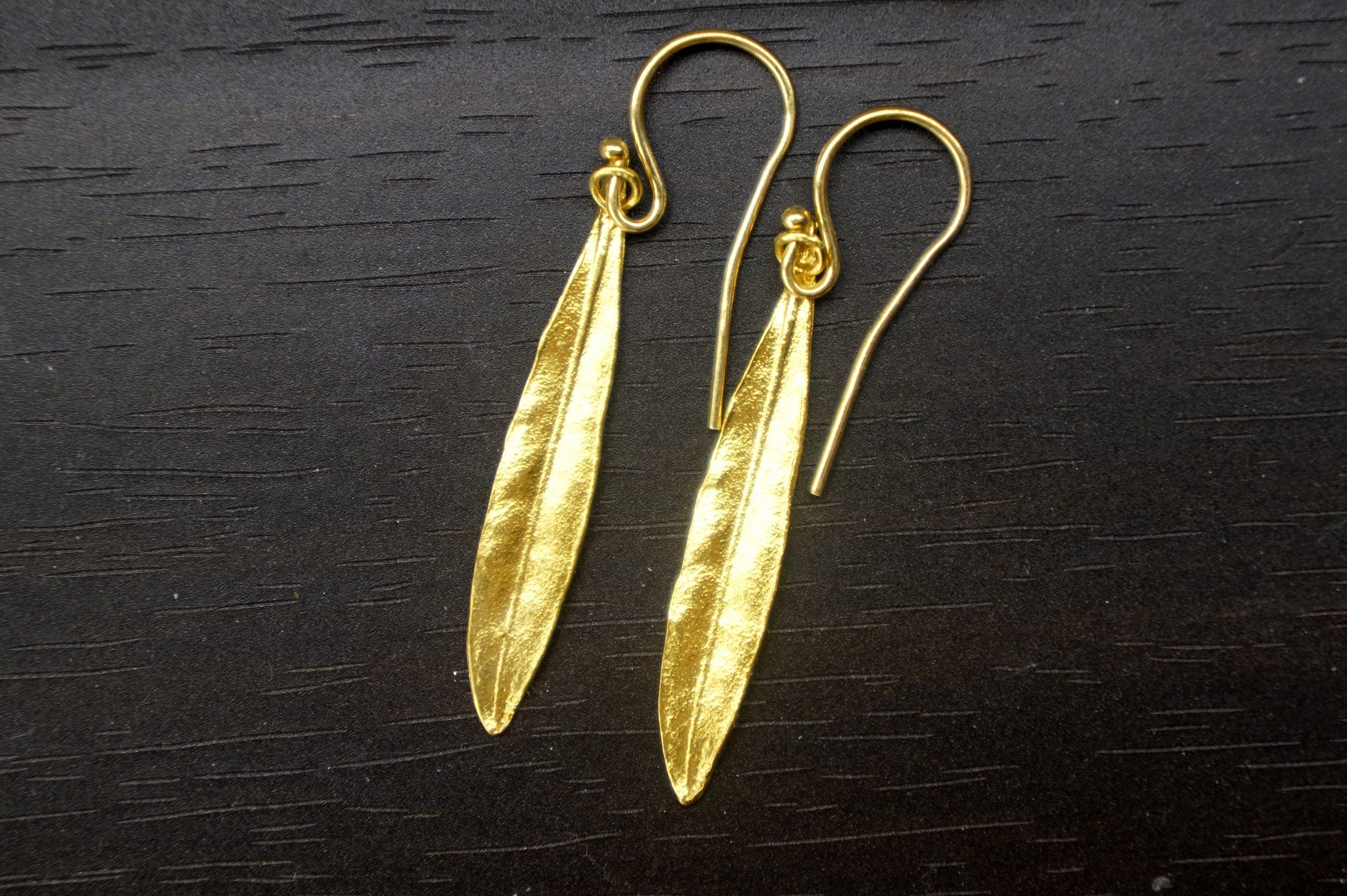 Olive Leaf Earrings: Handcrafted Recycled Brass Botanical Jewelry