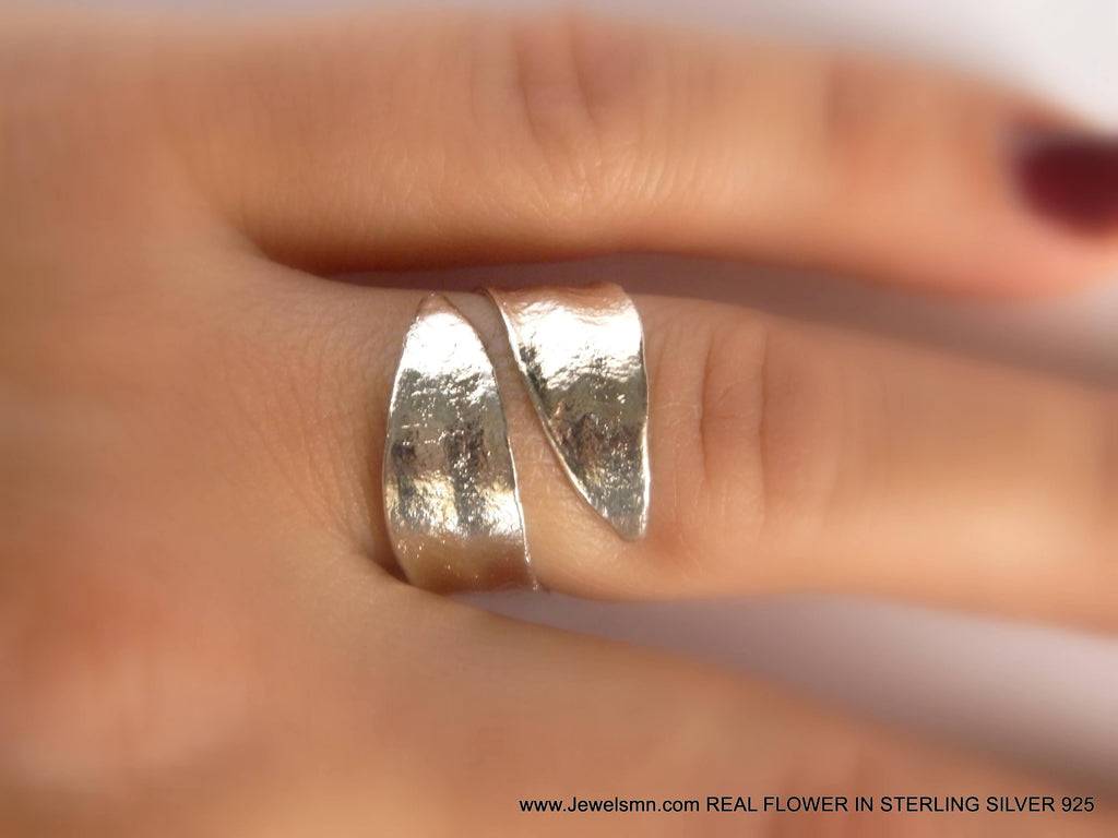 Olive Leaf Ring: Nature Inspired Adjustable Band (Sterling Silver, Two Tone)