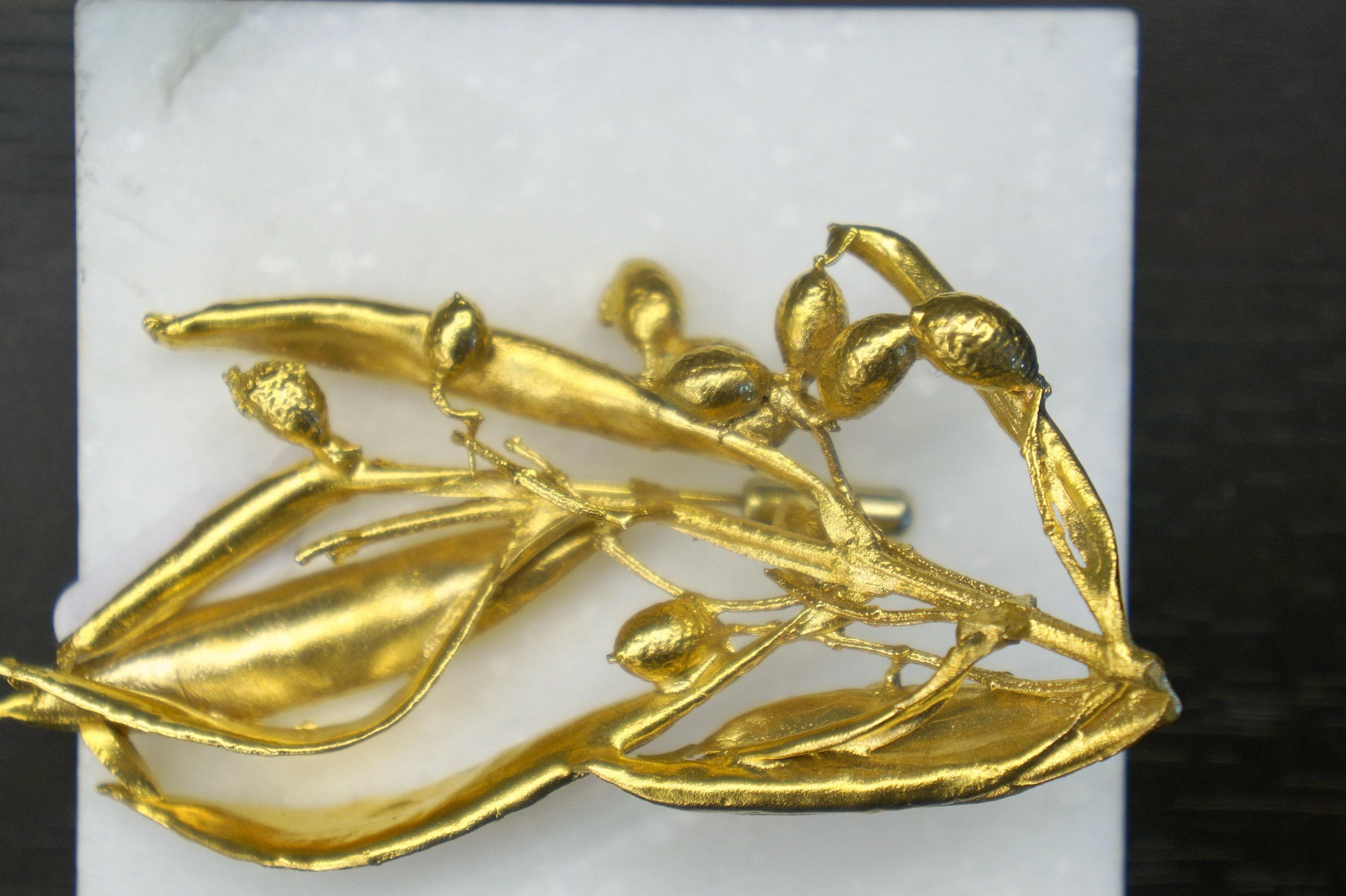 Olive Branch Brooch - Gold-Plated Brass with Leaf Detailing