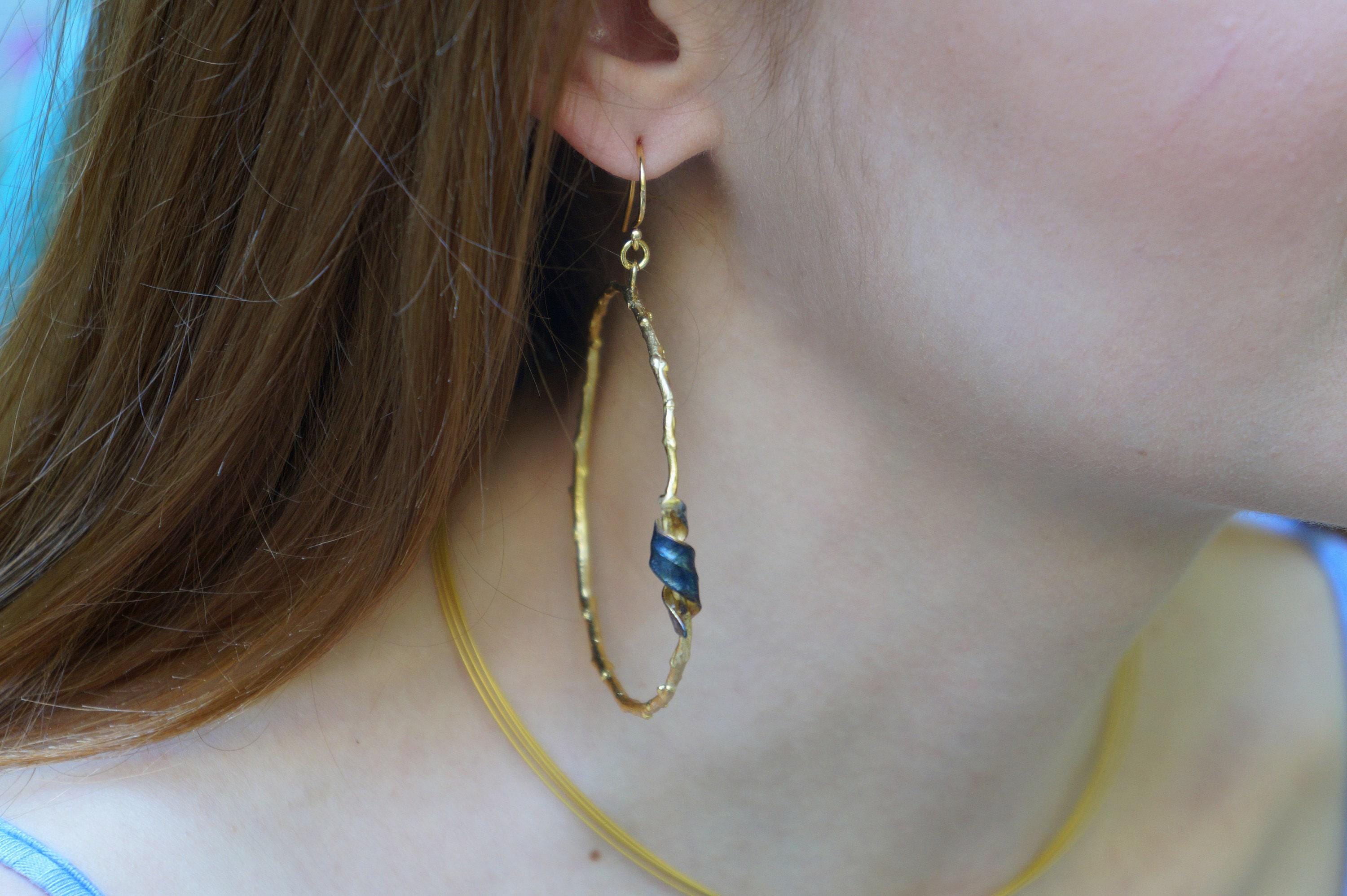 Olive Branch Earrings: Leaf Inspired Hoops (14k Gold Plated Silver)