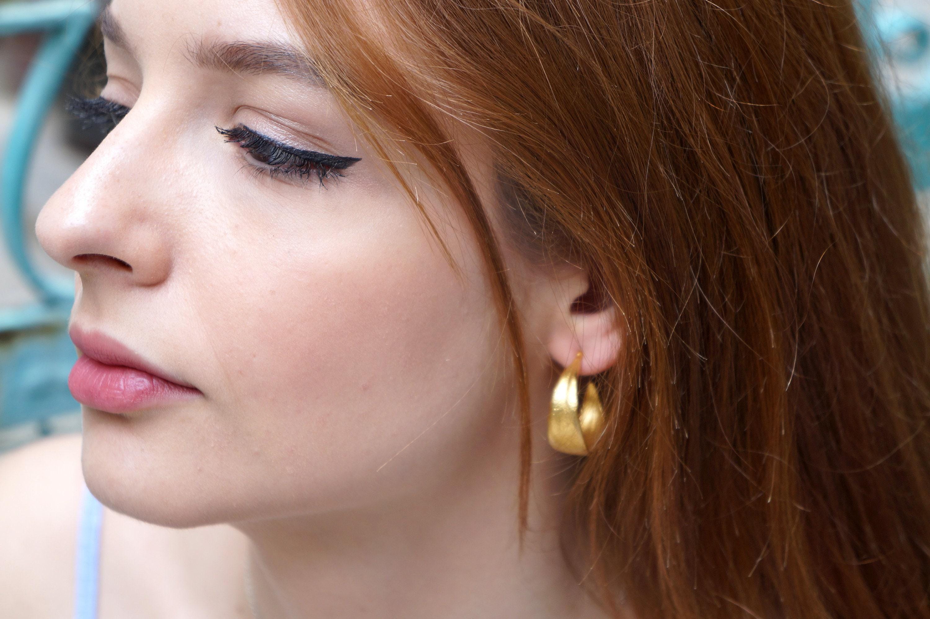 Olive Leaf Hoop Earrings: Sterling Silver with Gold Plating