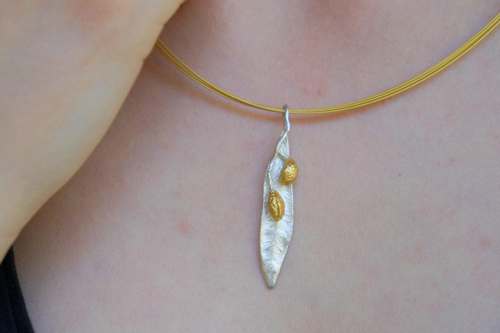 Olive Leaf Pendant: Natural Plant Jewelry (Silver, Adjustable Length)