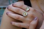 Nature Inspired Ring: Daisy and Rose Leaf Twig - Recycled Silver