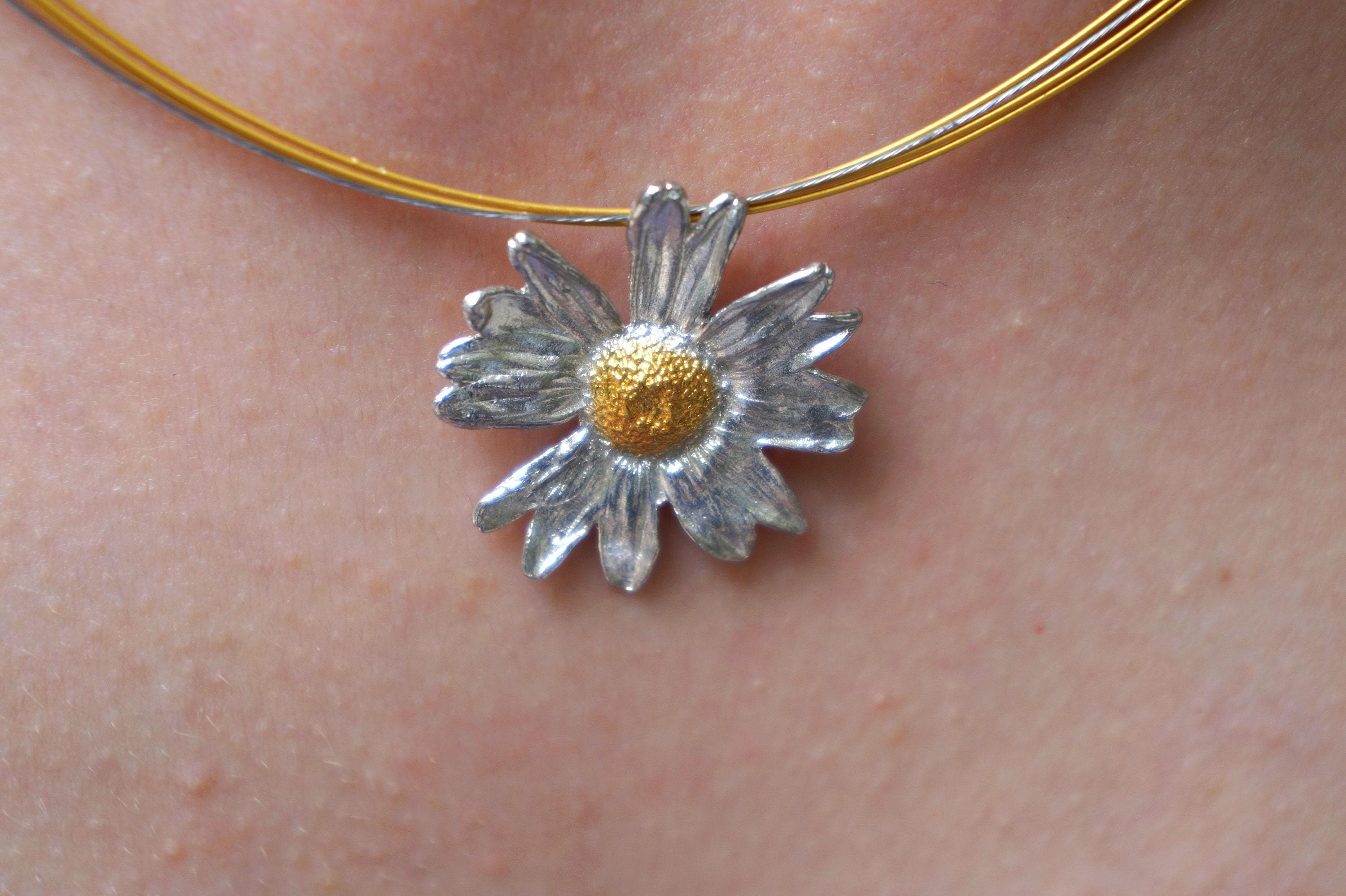 Daisy Pendant Necklace: Real Flower Design - Sterling Silver 925