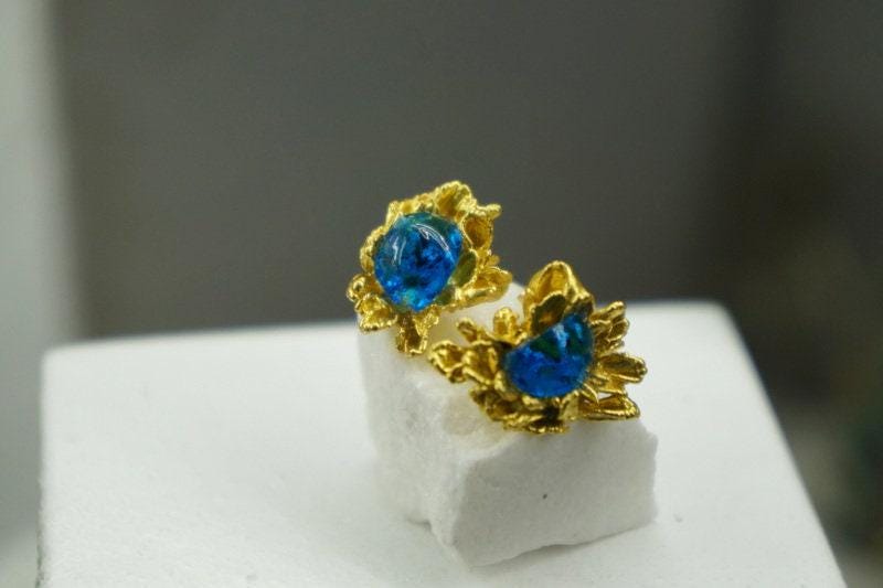 Nature-Inspired Daisy Earrings, Murano Glass, Sterling Silver (14k Gold Plated)