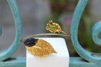 Gold Leaf Cuff Bracelet - Real Flowers with Green Murano Stone