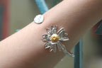 Sterling Silver Cuff Bracelet: Real Daisy and Sunflower Leaves