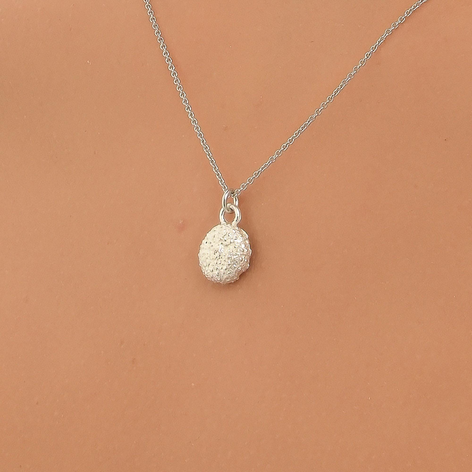 Minimalist Sterling Silver Necklace, Tiny Urchin Pendant (Dainty Size)