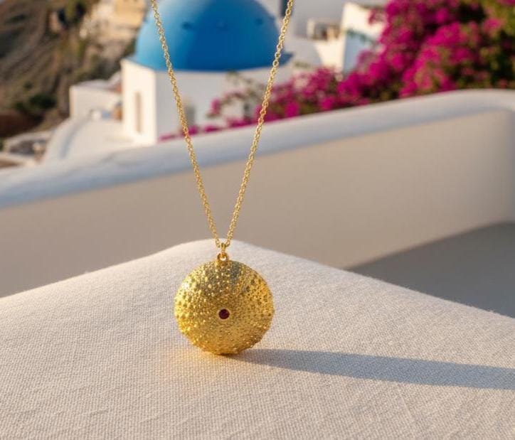 Sea Urchin Pendant Necklace: Gold Plated Silver - Sparkling Zircon