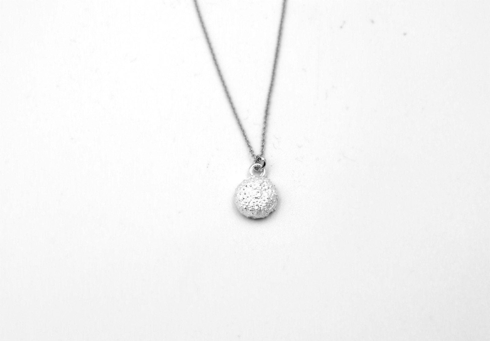 Minimalist Sterling Silver Necklace, Tiny Urchin Pendant (Dainty Size)