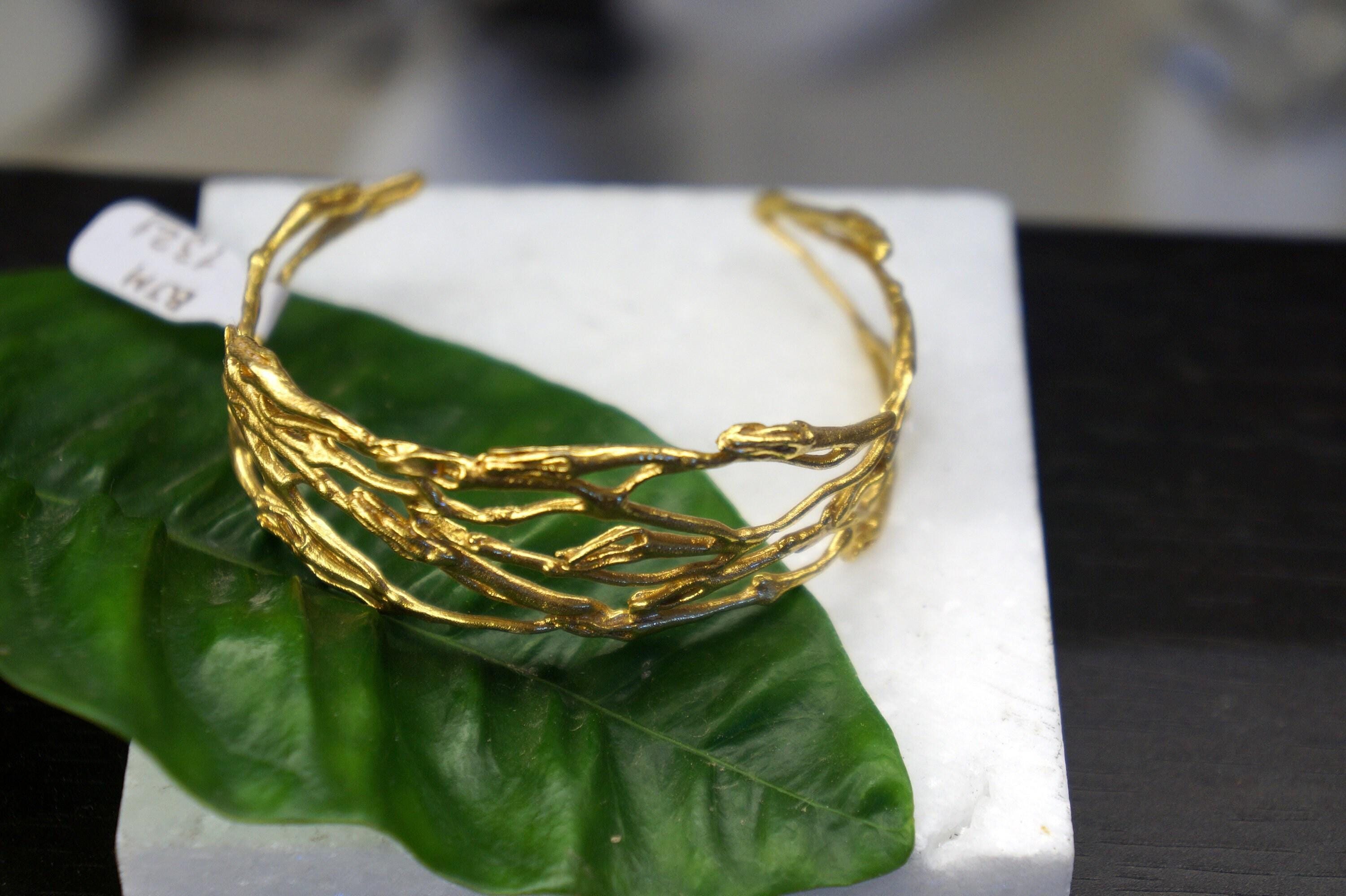Jasmine Twig Bracelet: Adjustable Gold Plated Recycled Brass