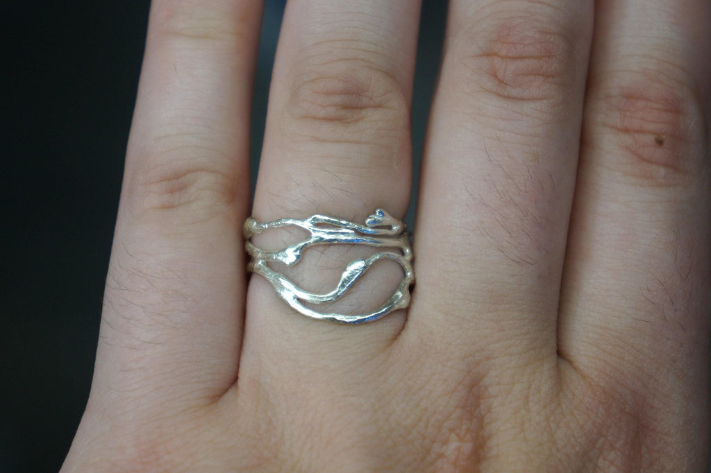 Silver Jasmine Ring, Sterling Silver Jewelry Ring, Gold-Plated Branch Ring, Gift for Her, Birthday Gift for Women, Boho Handmade Jewelry