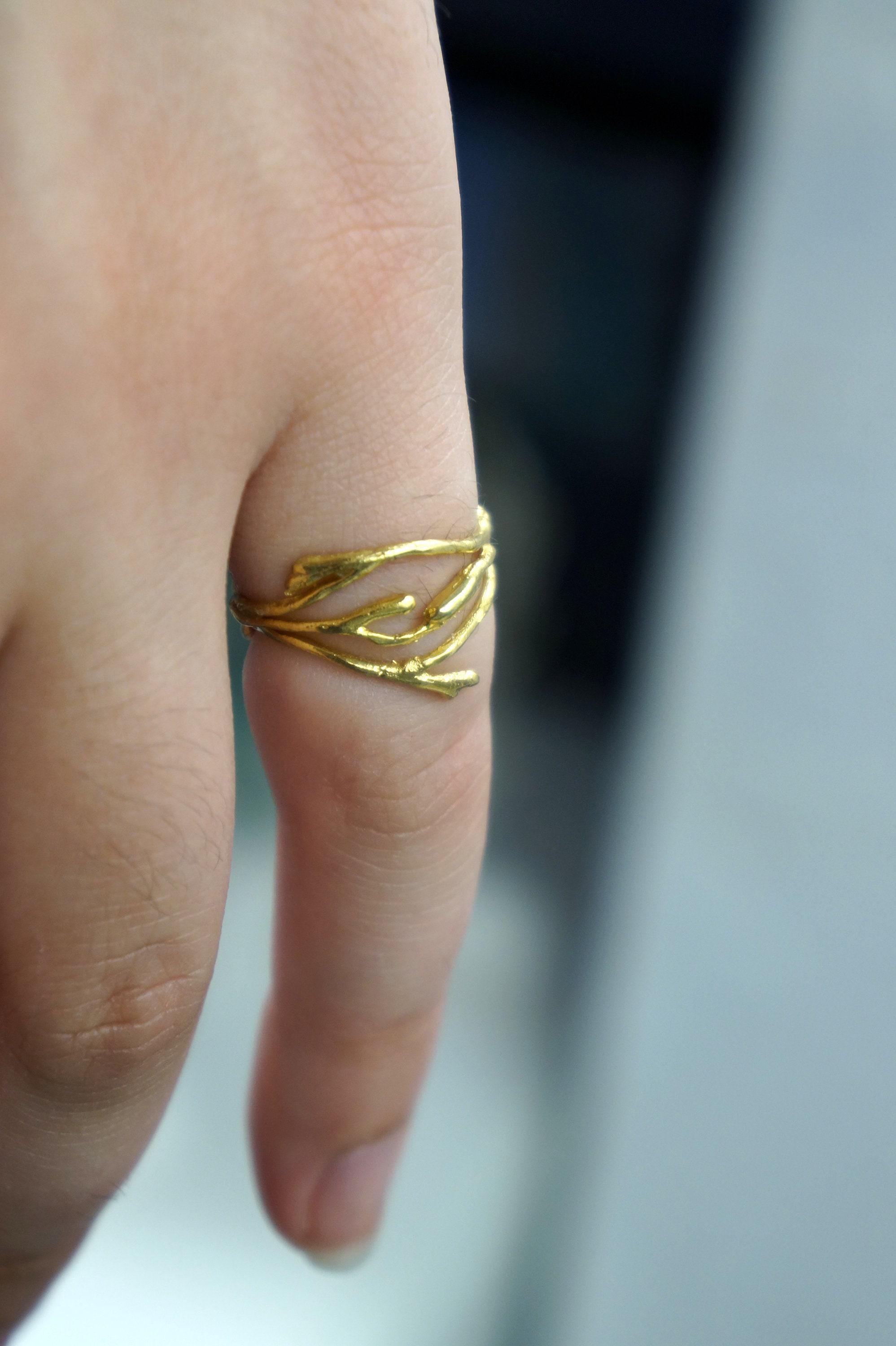 Jasmine Flower Twig Ring, Gold Plated Sterling Silver (Thin Band)