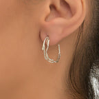Nature-Inspired Sterling Silver Hoop Earrings, Jasmine Branch Detail (Lightweight)