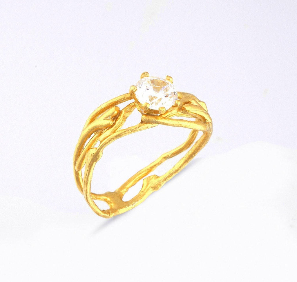 Jasmine Twig Ring - Delicate Sterling Silver with Sparkling Zircon