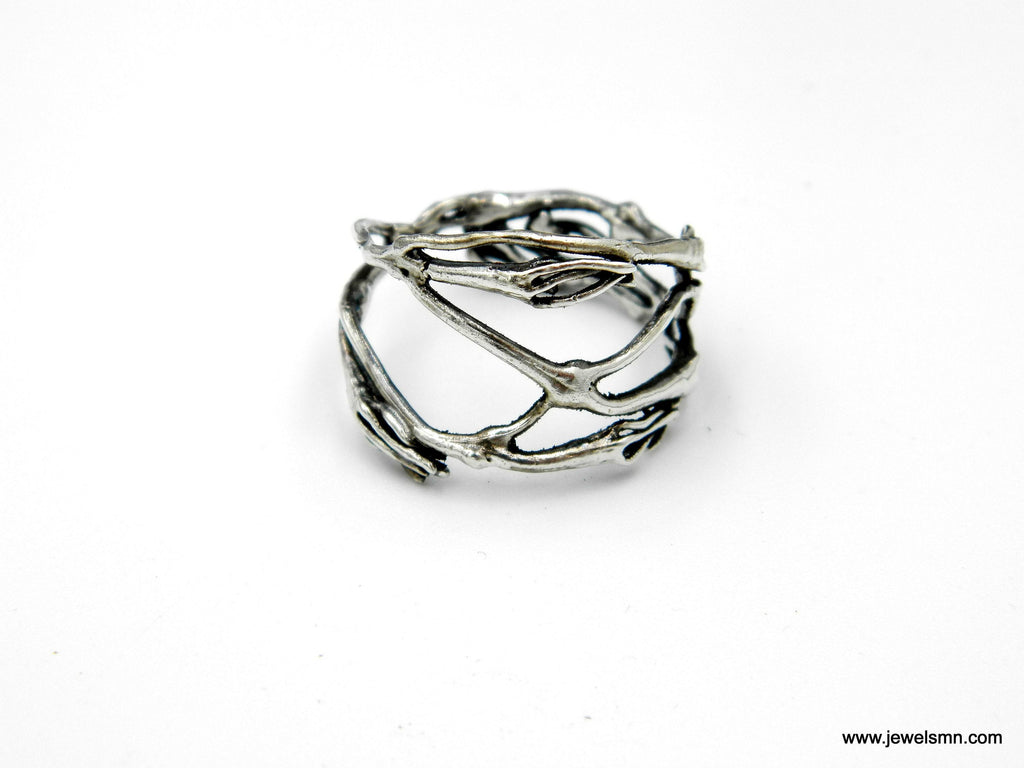 Twig Ring: Wide Oxidized Sterling Silver Branch (Unisex Size)