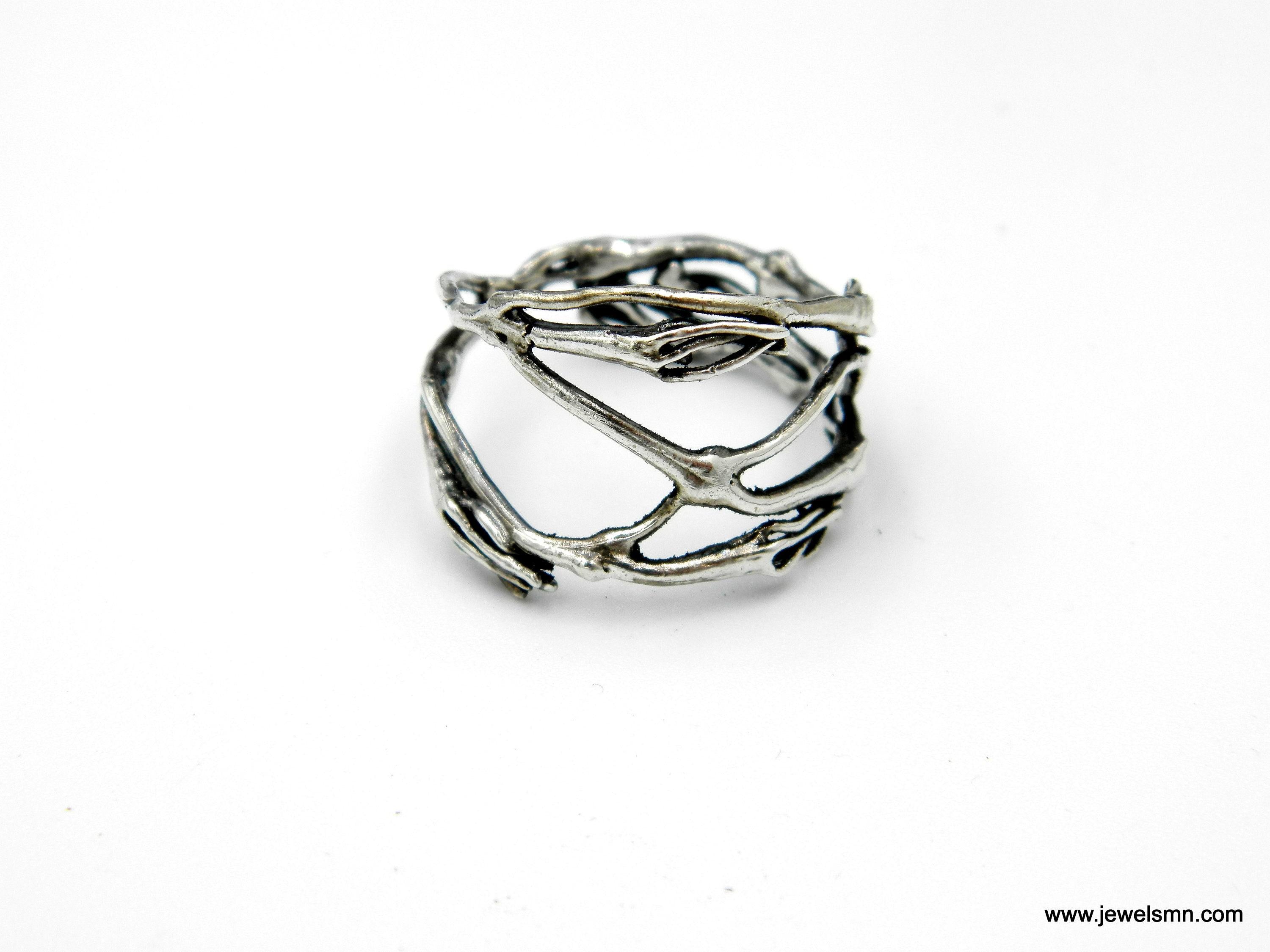 Twig Ring: Wide Oxidized Sterling Silver Branch (Unisex Size)