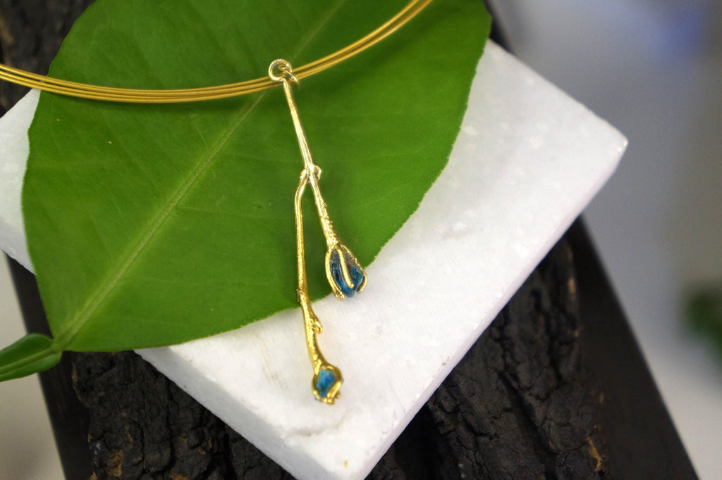 Jasmine Twig Flower Necklace - Multi-Strand with Raw Topaz Stone