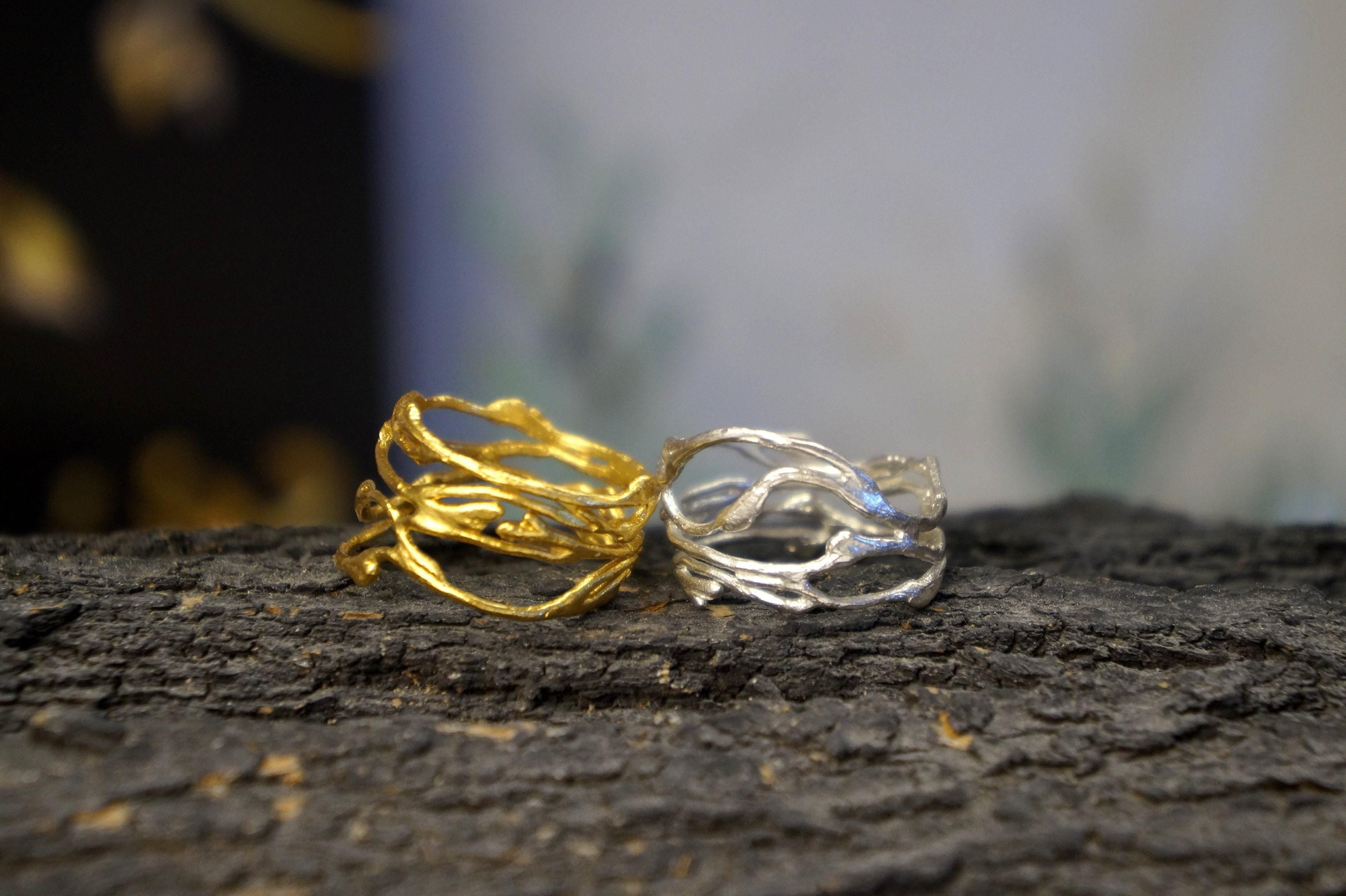 Silver Jasmine Ring, Sterling Silver Jewelry Ring, Gold-Plated Branch Ring, Gift for Her, Birthday Gift for Women, Boho Handmade Jewelry