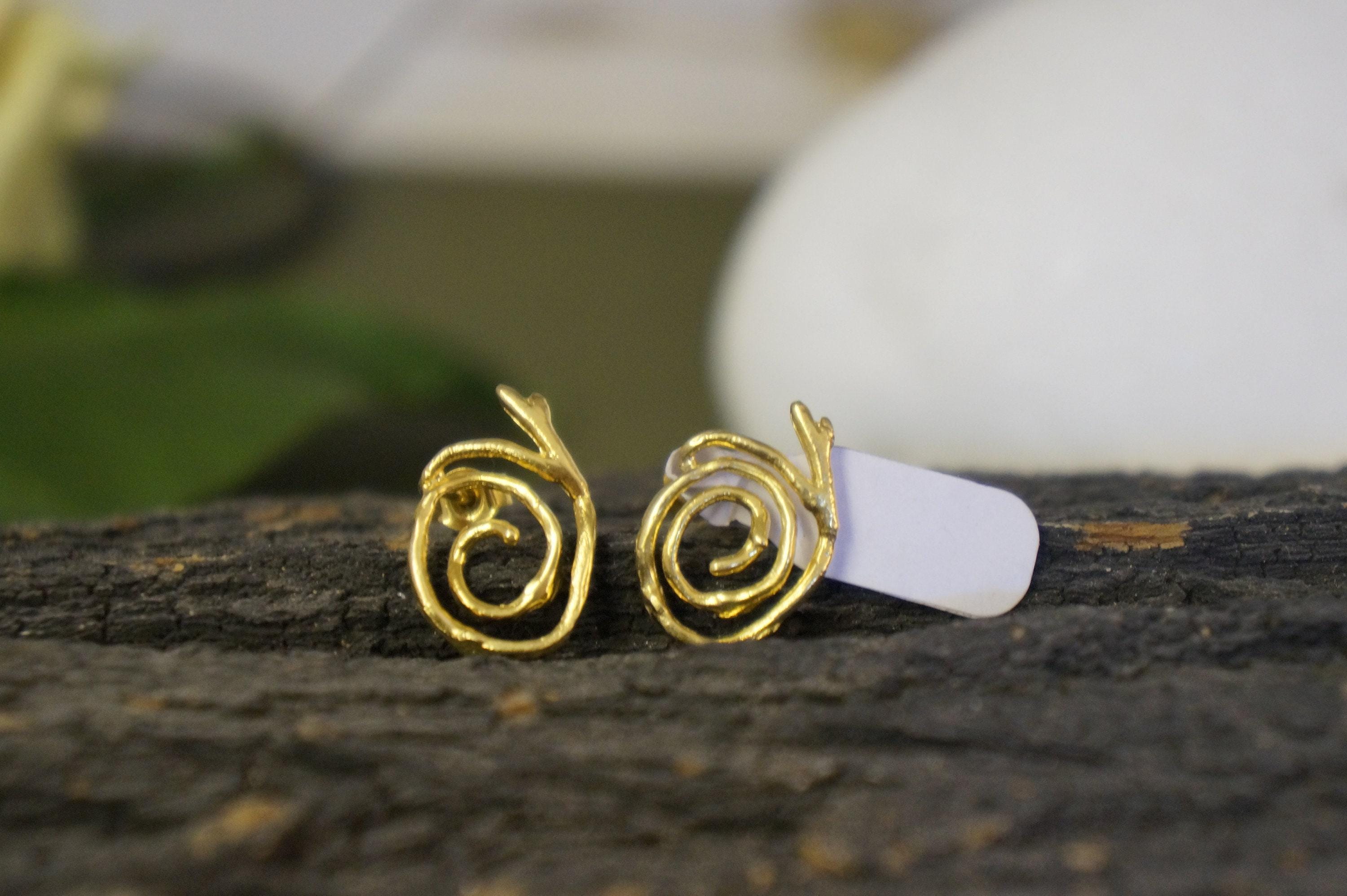 Nature-Inspired Spiral Stud Earrings, Jasmine Twig (Gold Plated)