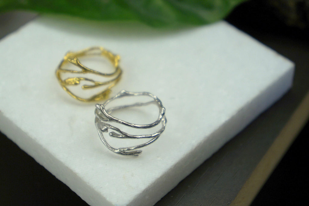 Sterling Silver Jasmine Twig Ring - Thin Minimalist Knuckle Band