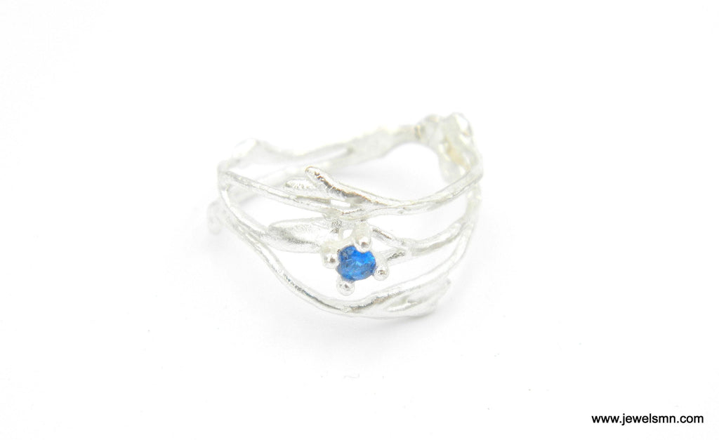 Nature-Inspired Twig Ring, Jasmine Branch with Zircon (Sterling Silver)