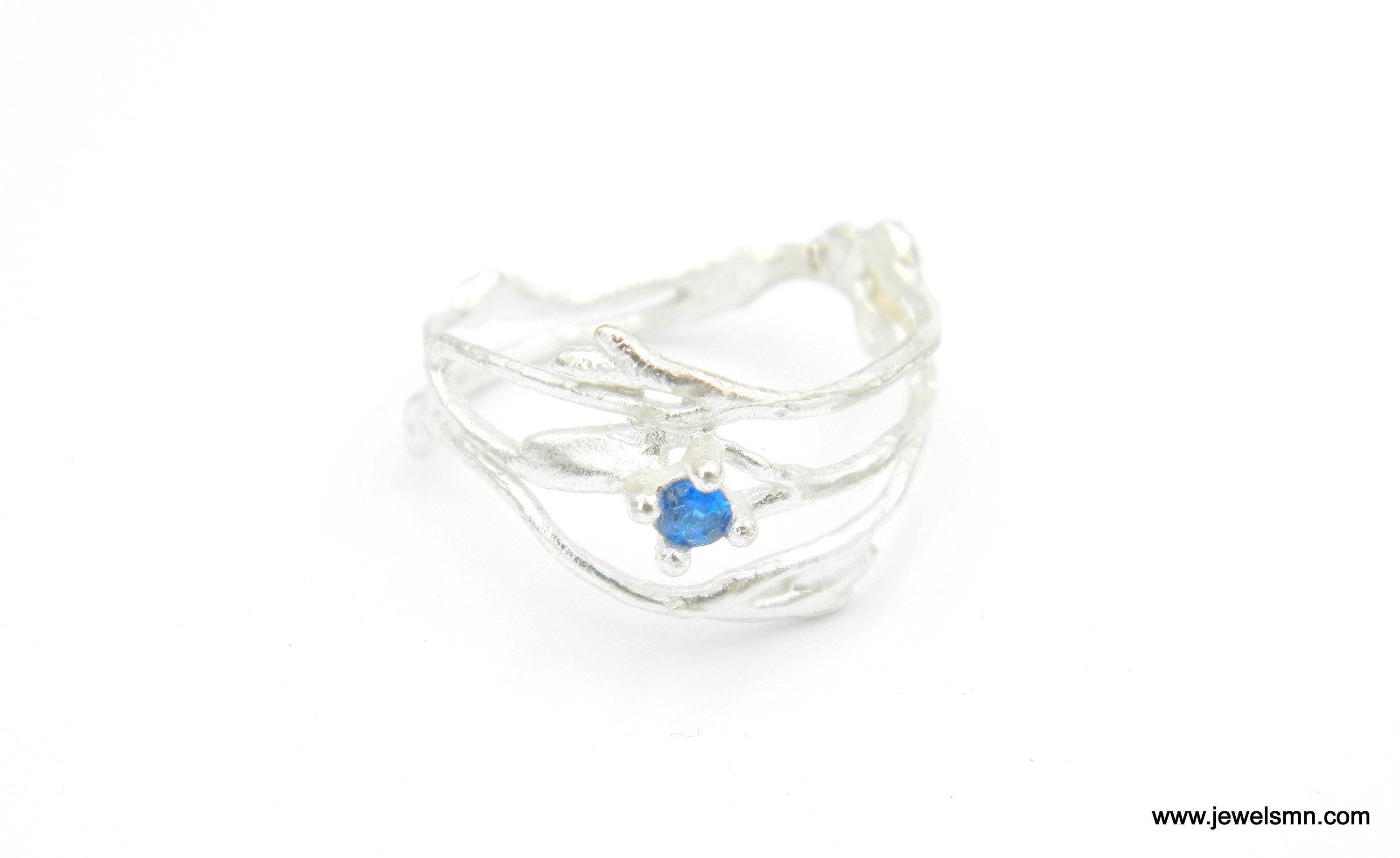 Nature-Inspired Twig Ring, Jasmine Branch with Zircon (Sterling Silver)