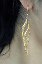 Sterling Silver Jasmine Twig Earrings: 14k Gold Plated, Long Dangle