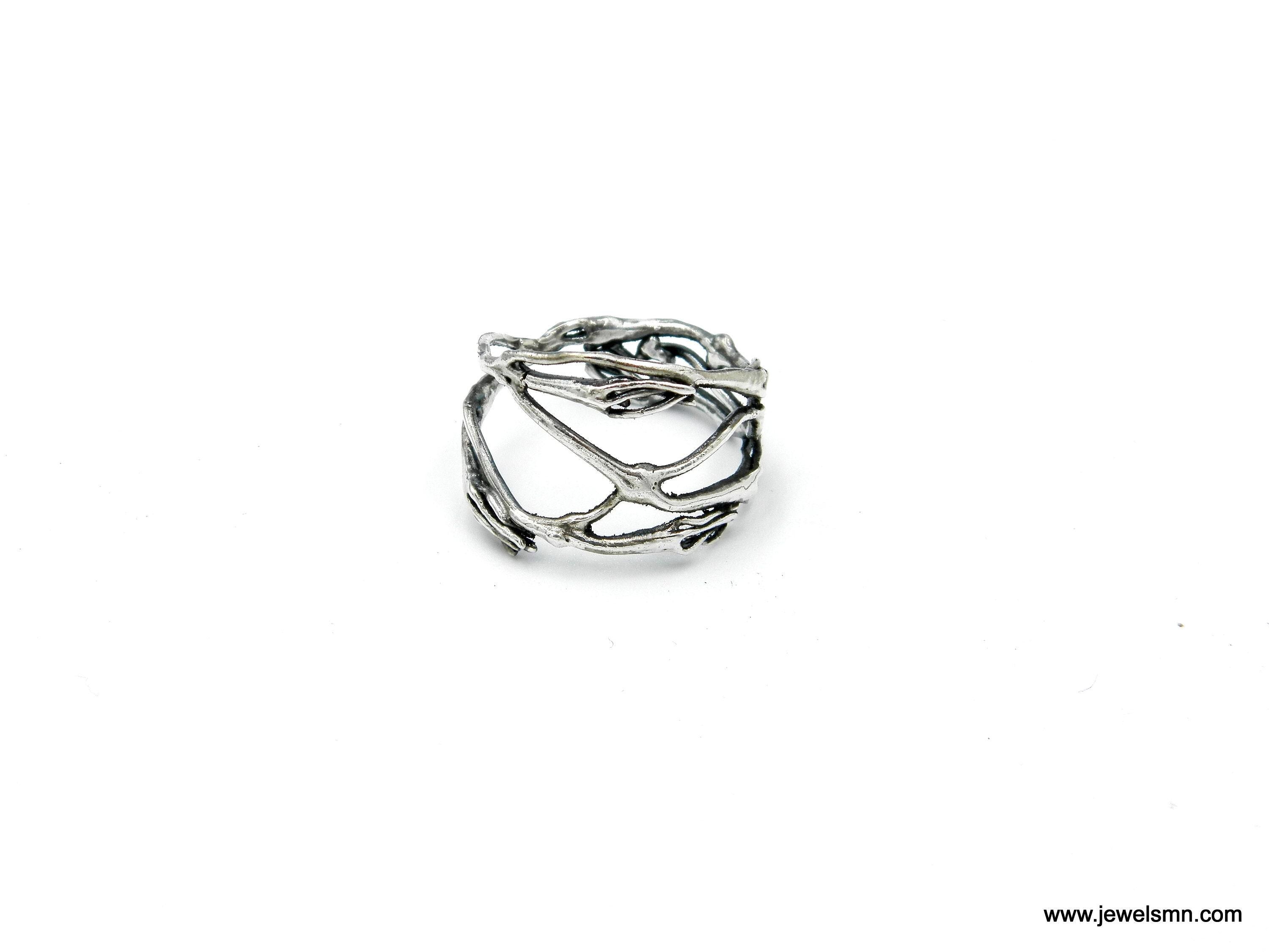 Twig Ring: Wide Oxidized Sterling Silver Branch (Unisex Size)
