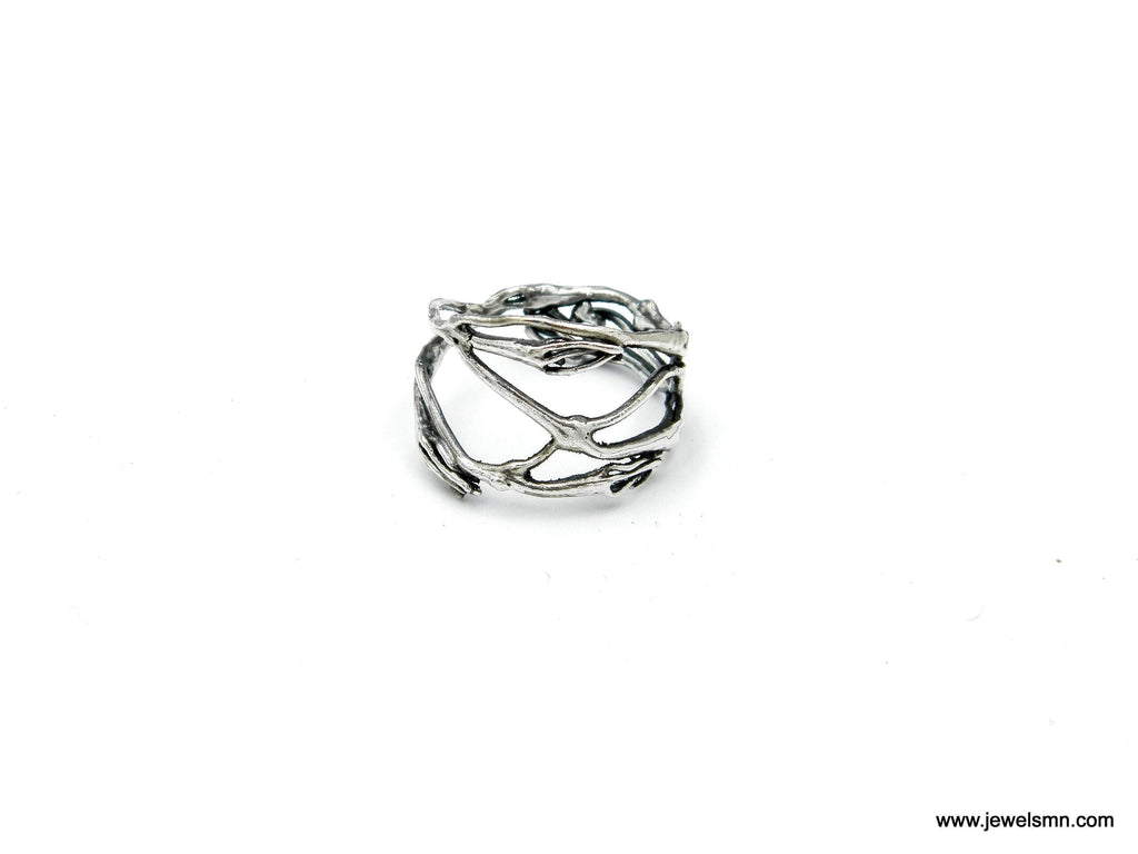 Twig Ring: Wide Oxidized Sterling Silver Branch (Unisex Size)