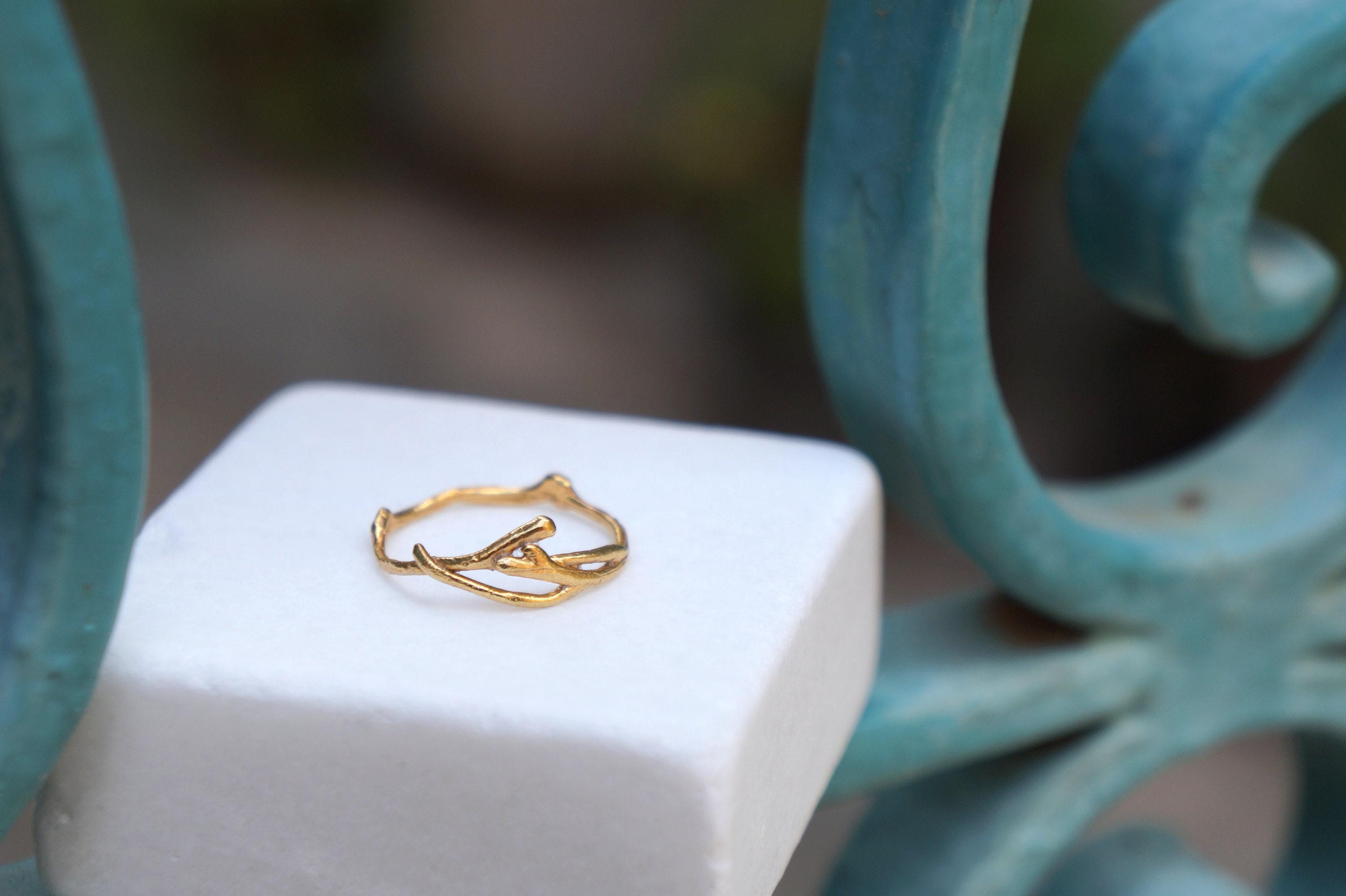 Gold Jasmine Ring, Gold-Plated Sterling Silver Jewelry, Jasmine Branch Ring, Gift for Her, Birthday Gift for Women, Handmade Jewelry