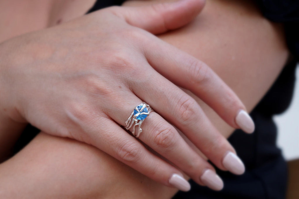 Jasmine Twig Engagement Ring: Raw Zircon, Sterling Silver (Handmade, Eco-Friendly)