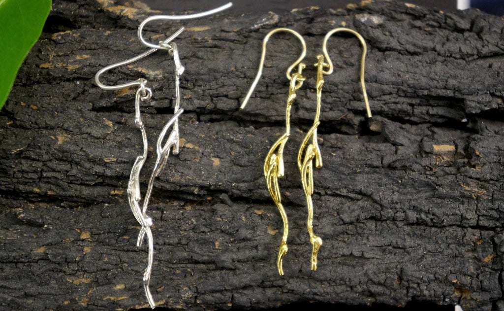 Nature-Inspired Jasmine Twig Earrings, Gold-Plated Sterling Silver (Lightweight)