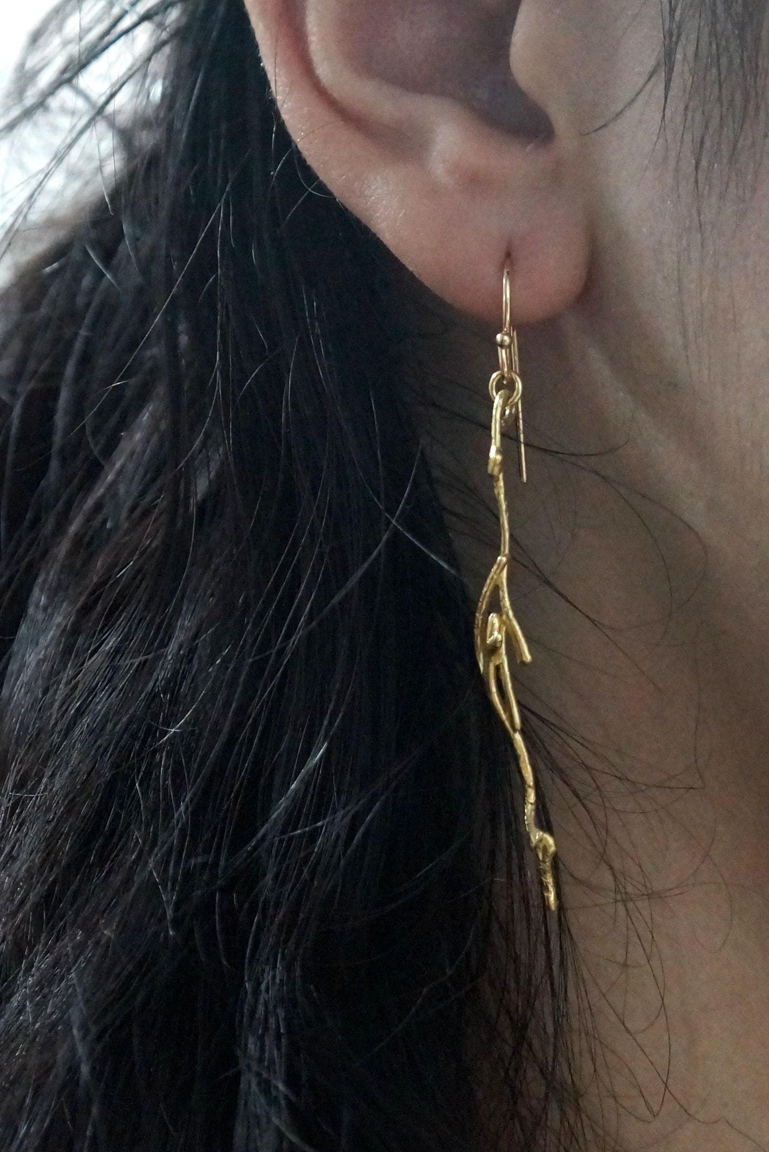 Real Jasmine Twig Earrings - Gold Plated Sterling Silver Dangles