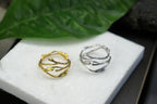 Jasmine Flower Twig Ring, Gold Plated Sterling Silver (Thin Band)