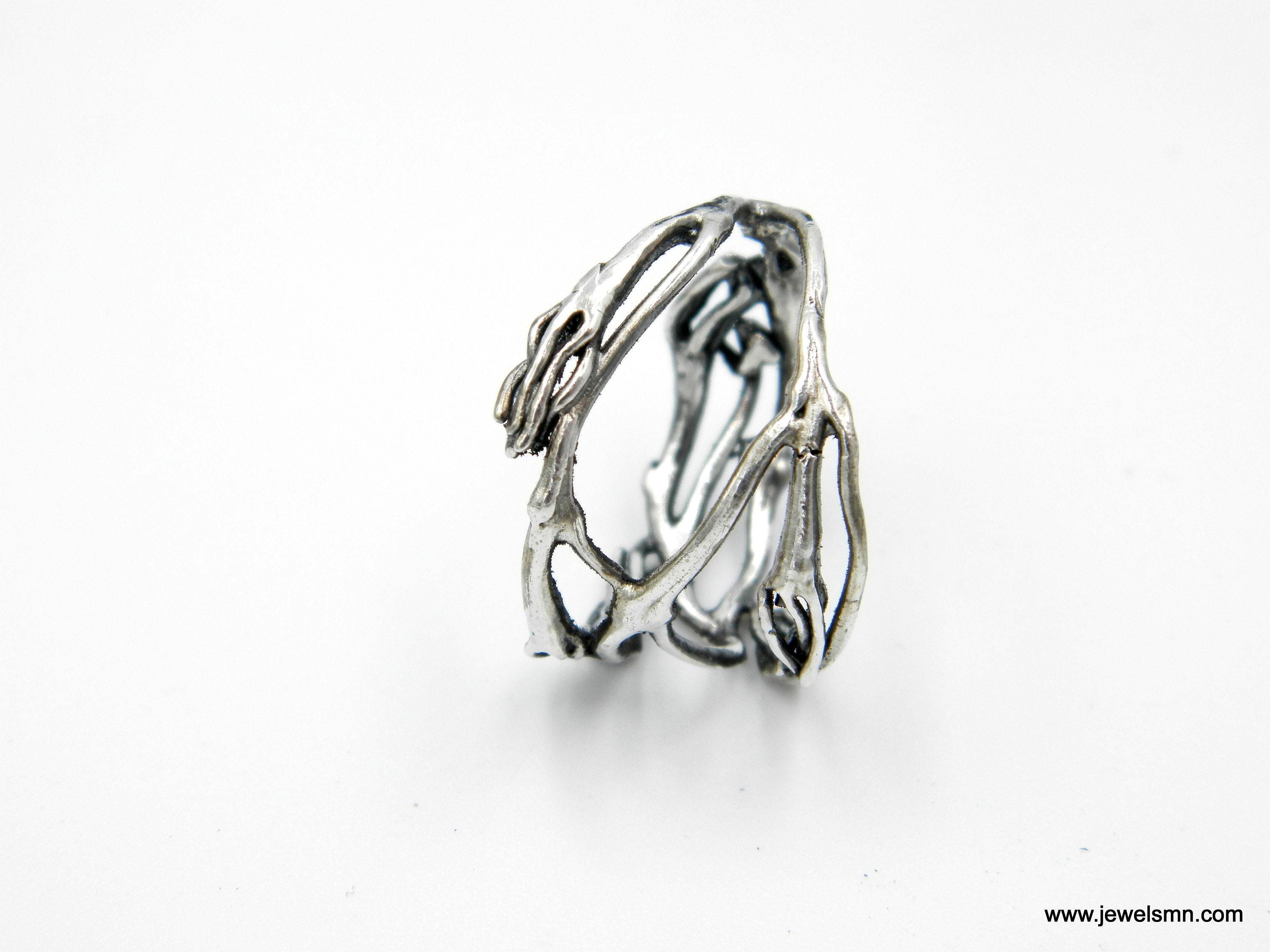 Twig Ring: Wide Oxidized Sterling Silver Branch (Unisex Size)