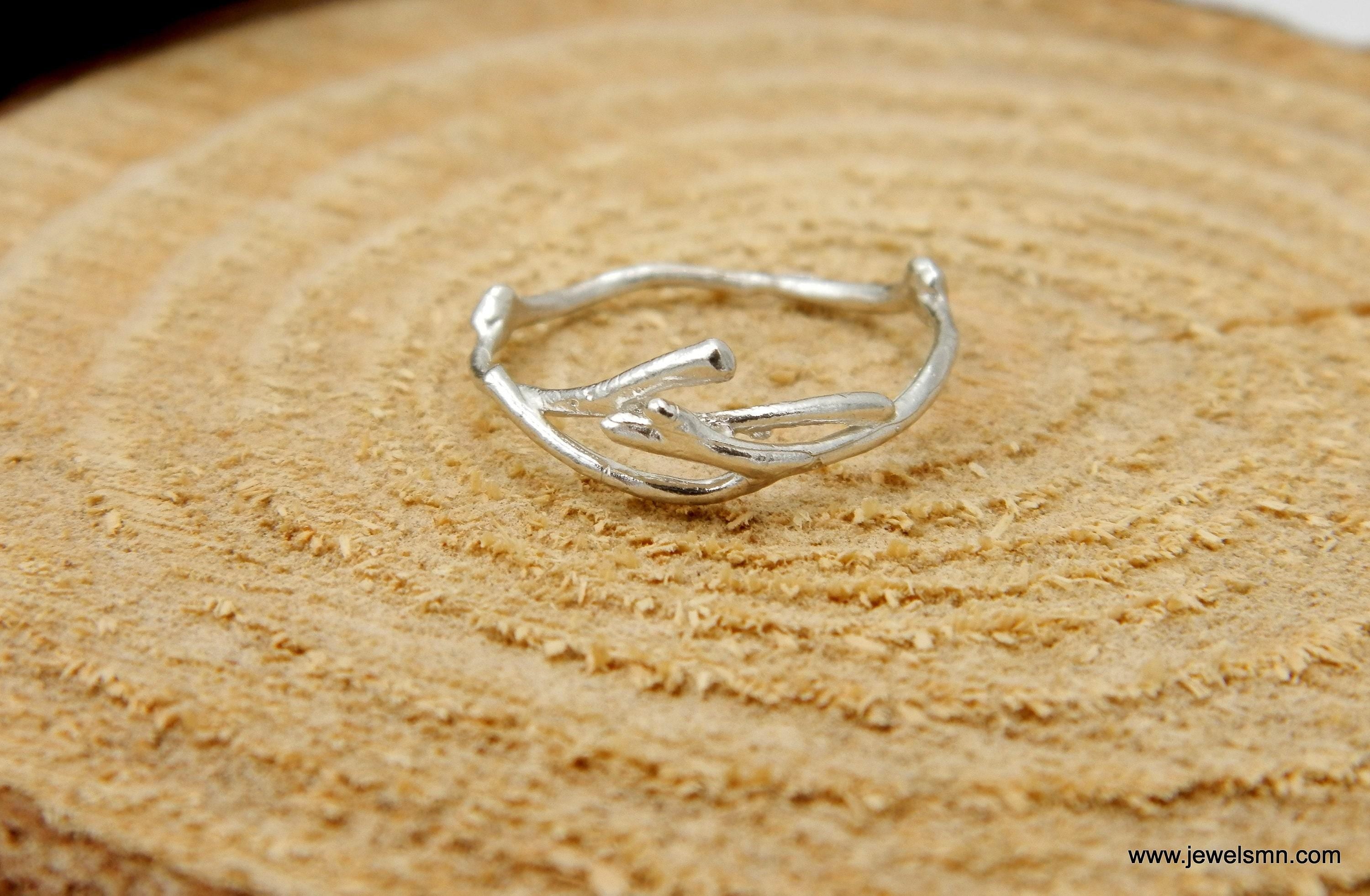 Silver Jasmine Ring, Sterling Silver Jewelry, Jasmine Branch Ring, Band Jewelry, Gift for Her, Birthday Gift for Women, Handmade Jewelry