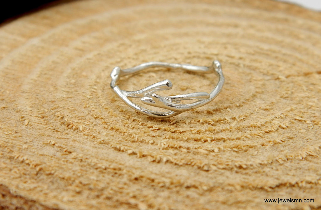 Silver Jasmine Ring, Sterling Silver Jewelry, Jasmine Branch Ring, Band Jewelry, Gift for Her, Birthday Gift for Women, Handmade Jewelry