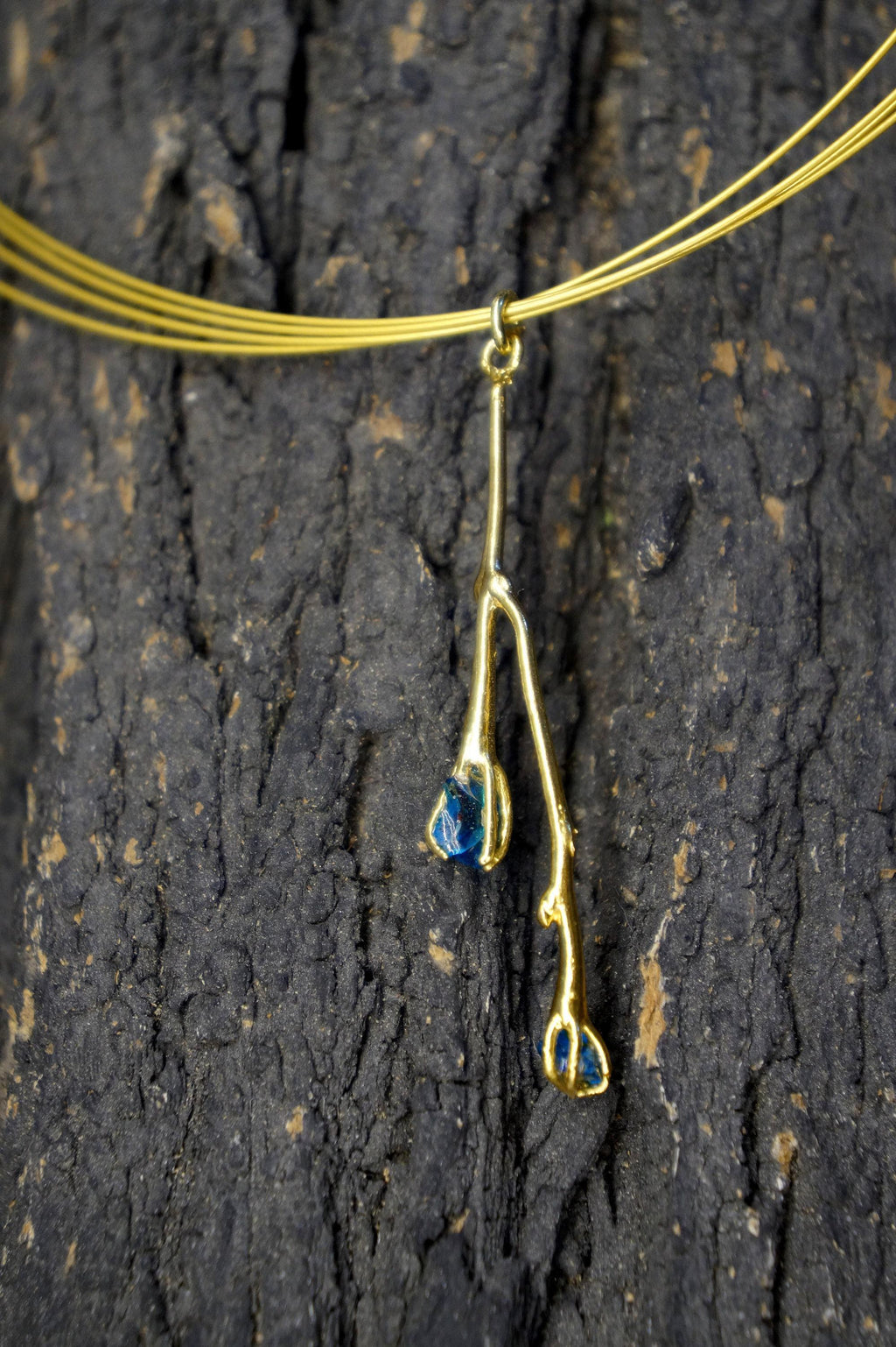 Jasmine Twig Flower Necklace - Multi-Strand with Raw Topaz Stone