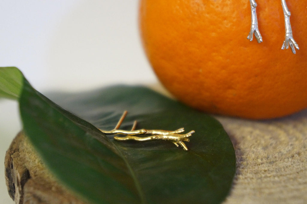 Jasmine Twig Stud Earrings: Gold Plated Sterling Silver, Small